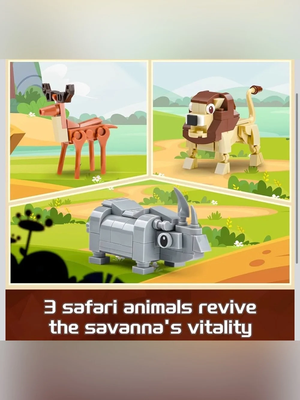 Tropical Savanna Forest Building Block Set Rhino, Deer, Lion Ages 6+ New in Box